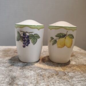 VINTAGE Mikasa Fruit Rapture Bone China Salt & Pepper Shakers * No Plugs